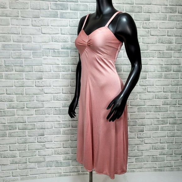 Vintage 70s Fred Rothschild Womens S/M Dusty Pink Day Disco Dancing Dress - Picture 5 of 12